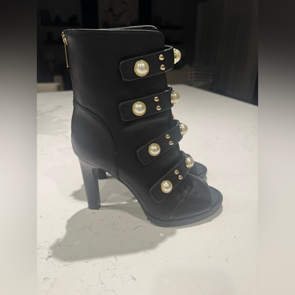 Karl Lagerfield Statement Open Toe Boots with Pearl Embellishments